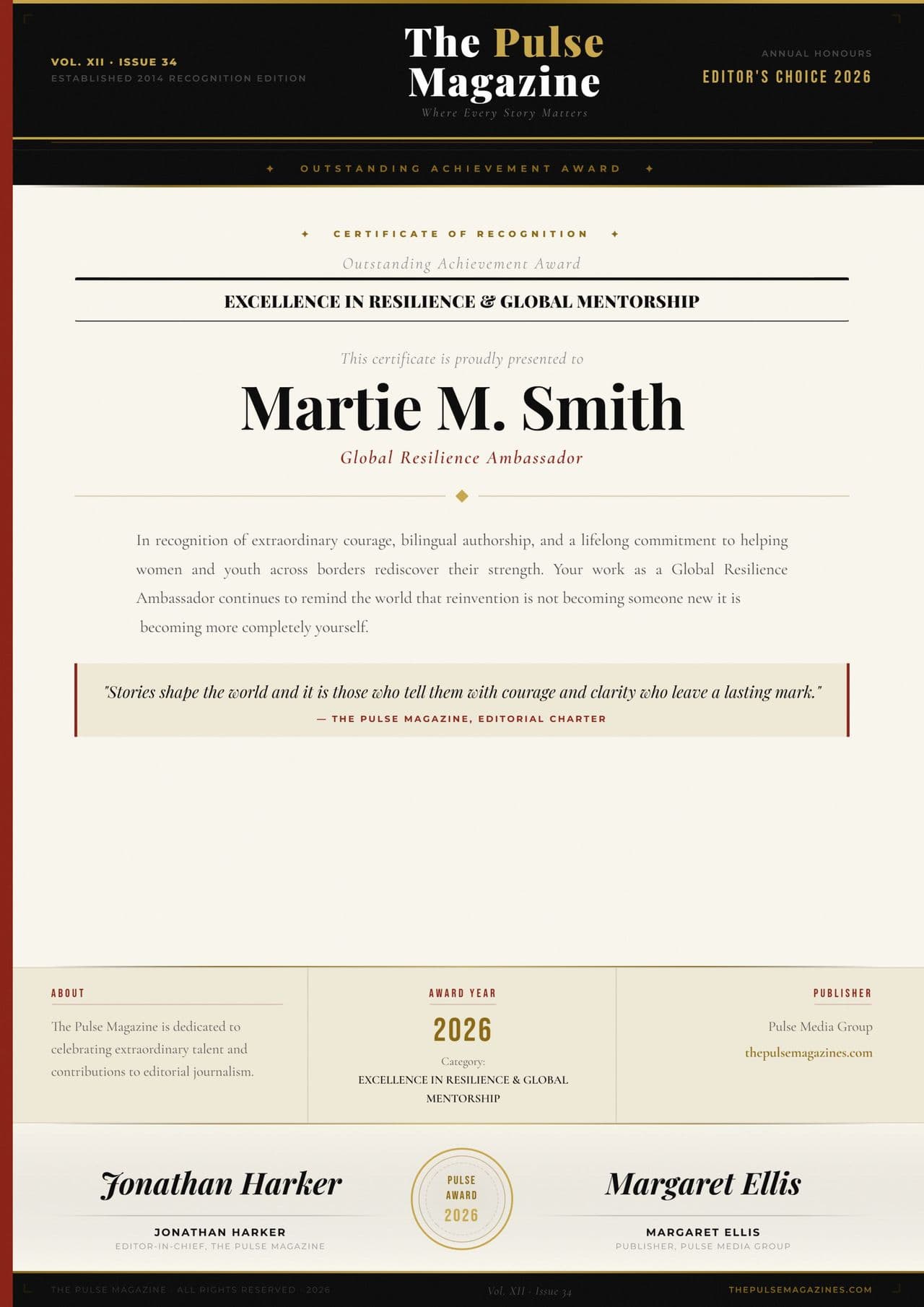 Martie Smith Certificate