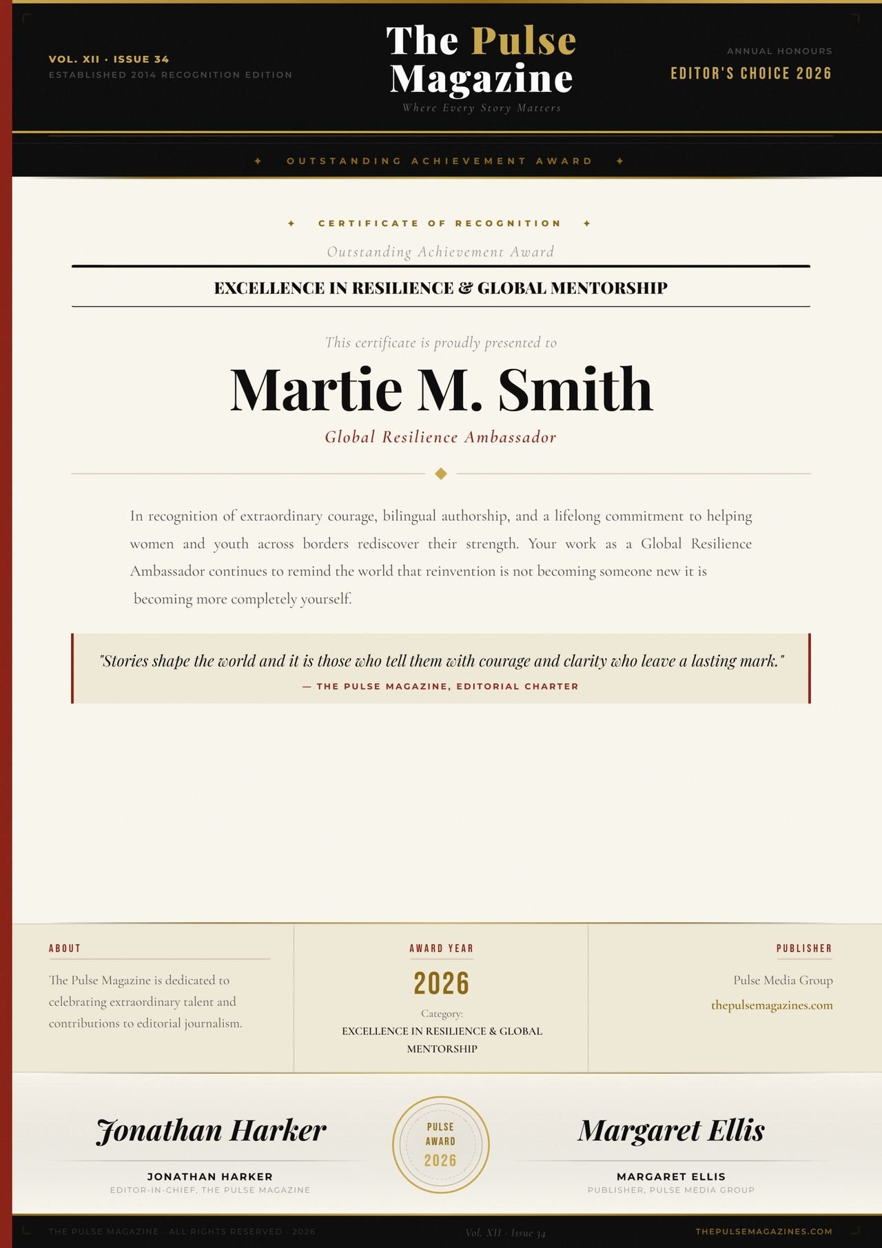 Martie Smith Certificate